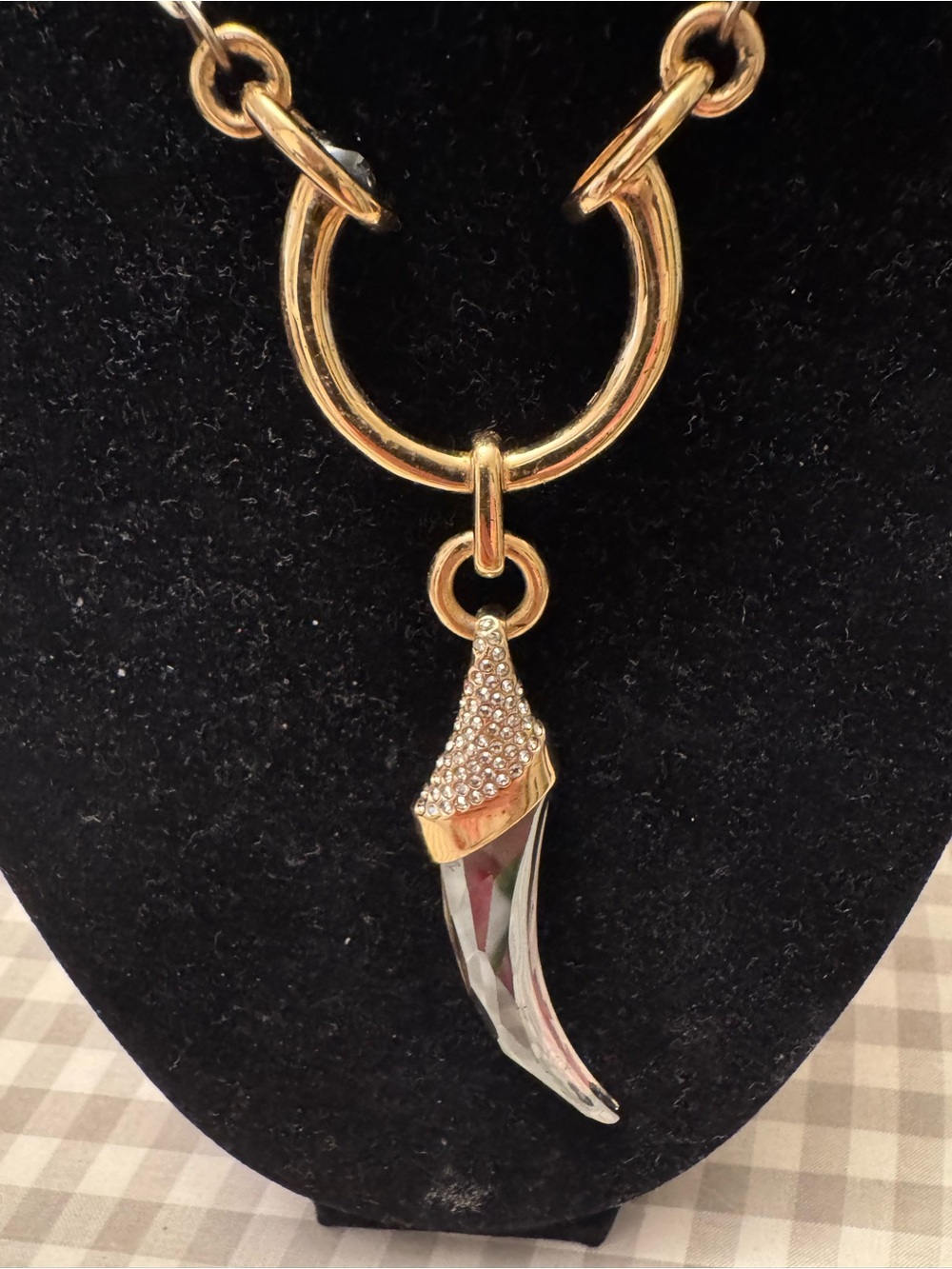 Daniel Swarovski Crystal Horn Pendant Necklace - One grey stone is missing !